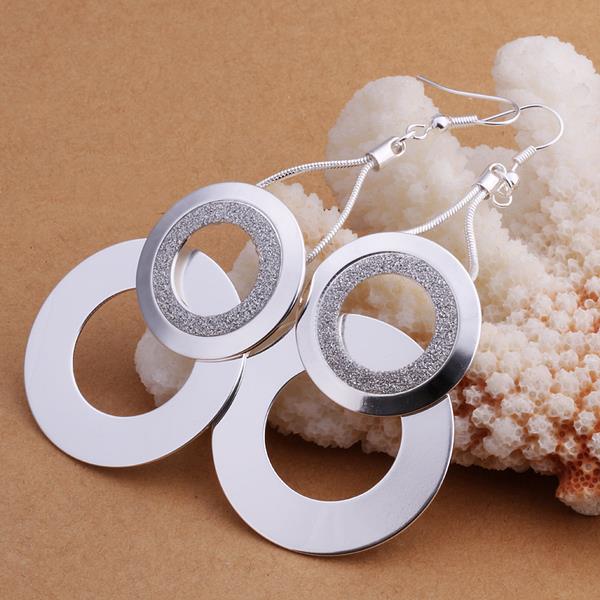 Wholesale Classic Silver Round Dangle Earring two Circle Long Vintage Tassel Dangle Earrings For Women Wedding Party Jewelry Gift TGSPDE312 2