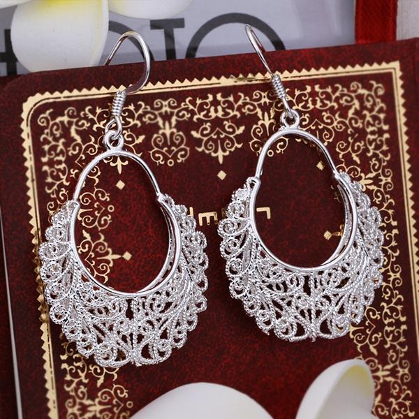 Wholesale Vintage Ethnic Earring Geometric Antique Silver Color Gold Hollow Flower Drop Earring Piercing Earring Statement Jewelry TGSPDE319 3