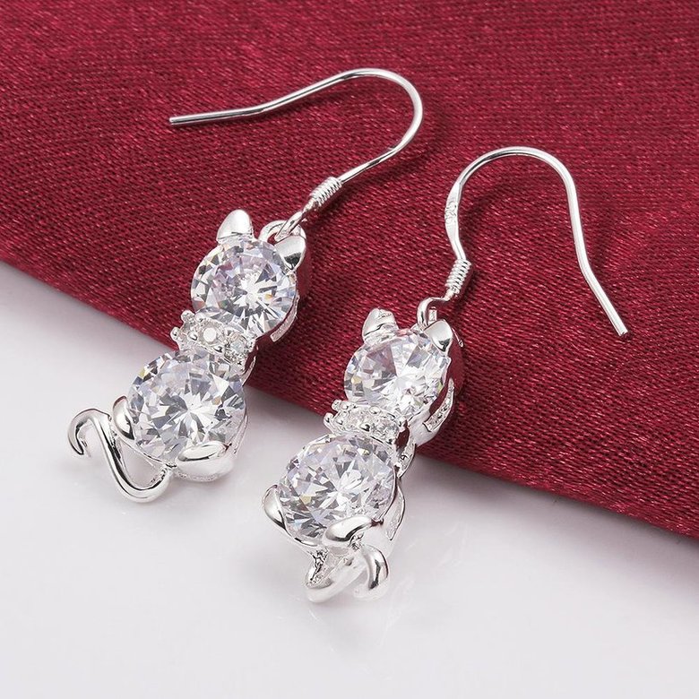 Wholesale Cute Cat Earrings Silver CZ Jewelry Little Kitty For Women wedding jewelry Hot selling Fashion Gift TGSPDE331 2