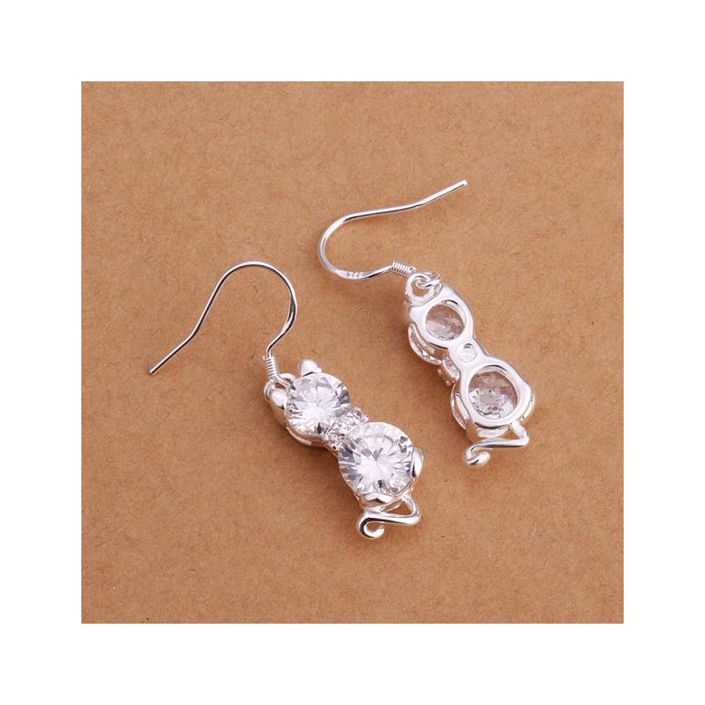 Wholesale Cute Cat Earrings Silver CZ Jewelry Little Kitty For Women wedding jewelry Hot selling Fashion Gift TGSPDE331 4