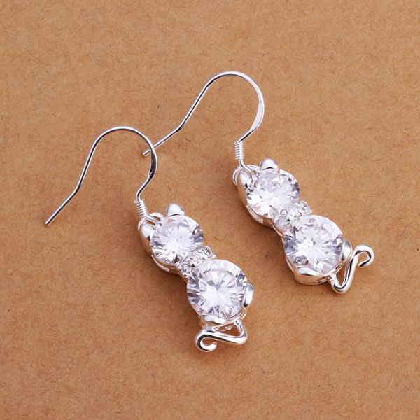 Wholesale Cute Cat Earrings Silver CZ Jewelry Little Kitty For Women wedding jewelry Hot selling Fashion Gift TGSPDE331 5