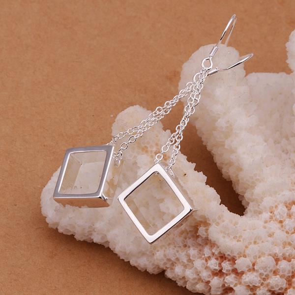 Wholesale Geometric Square tassel Earrings For Women Silver Color Cute Wedding Earrings Jewelry TGSPDE335 2