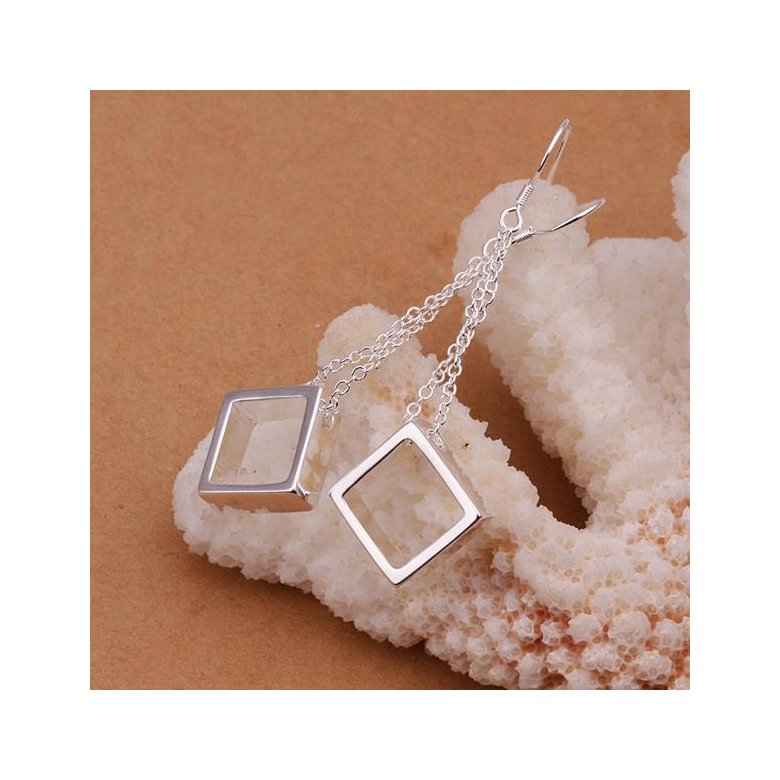 Wholesale Geometric Square tassel Earrings For Women Silver Color Cute Wedding Earrings Jewelry TGSPDE335 2
