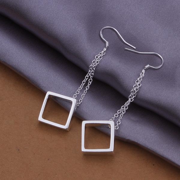Wholesale Geometric Square tassel Earrings For Women Silver Color Cute Wedding Earrings Jewelry TGSPDE335 3