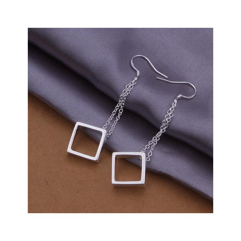Wholesale Geometric Square tassel Earrings For Women Silver Color Cute Wedding Earrings Jewelry TGSPDE335 3