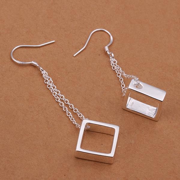 Wholesale Geometric Square tassel Earrings For Women Silver Color Cute Wedding Earrings Jewelry TGSPDE335 5