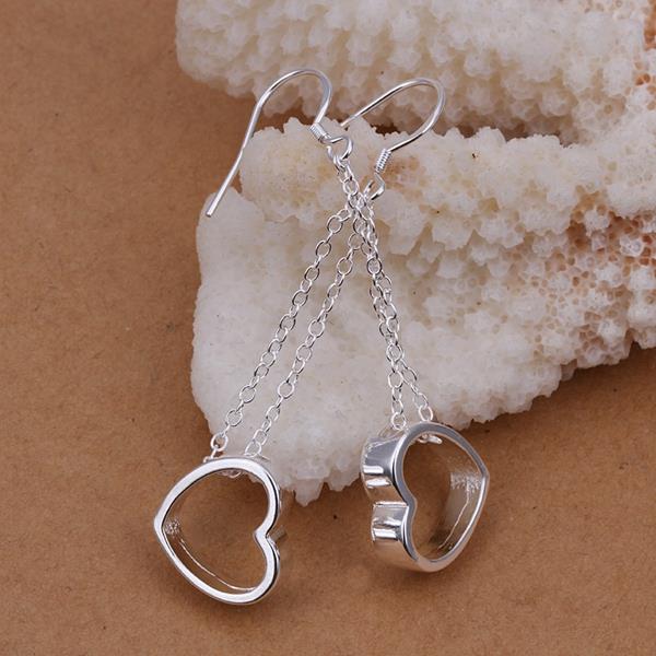 Wholesale Beautiful heart-shaped silver plated earrings hot selling fashion jewelry tassel Earrings Flat Hollow Earrings TGSPDE343 3
