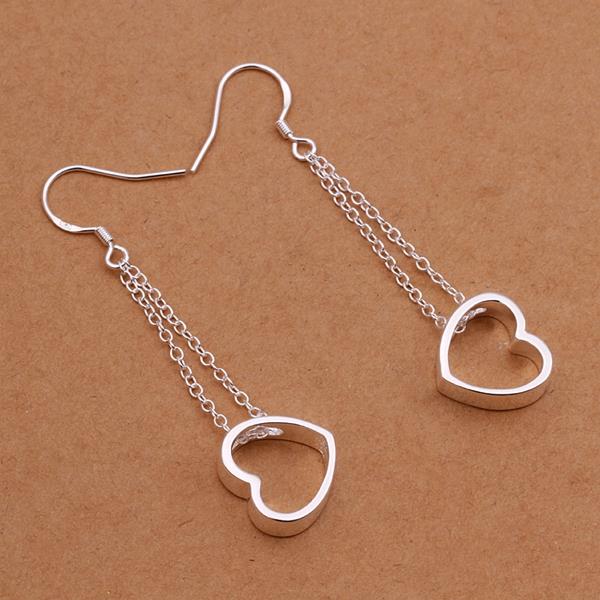 Wholesale Beautiful heart-shaped silver plated earrings hot selling fashion jewelry tassel Earrings Flat Hollow Earrings TGSPDE343 5
