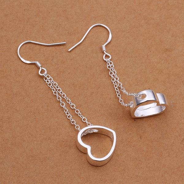 Wholesale Beautiful heart-shaped silver plated earrings hot selling fashion jewelry tassel Earrings Flat Hollow Earrings TGSPDE343 6