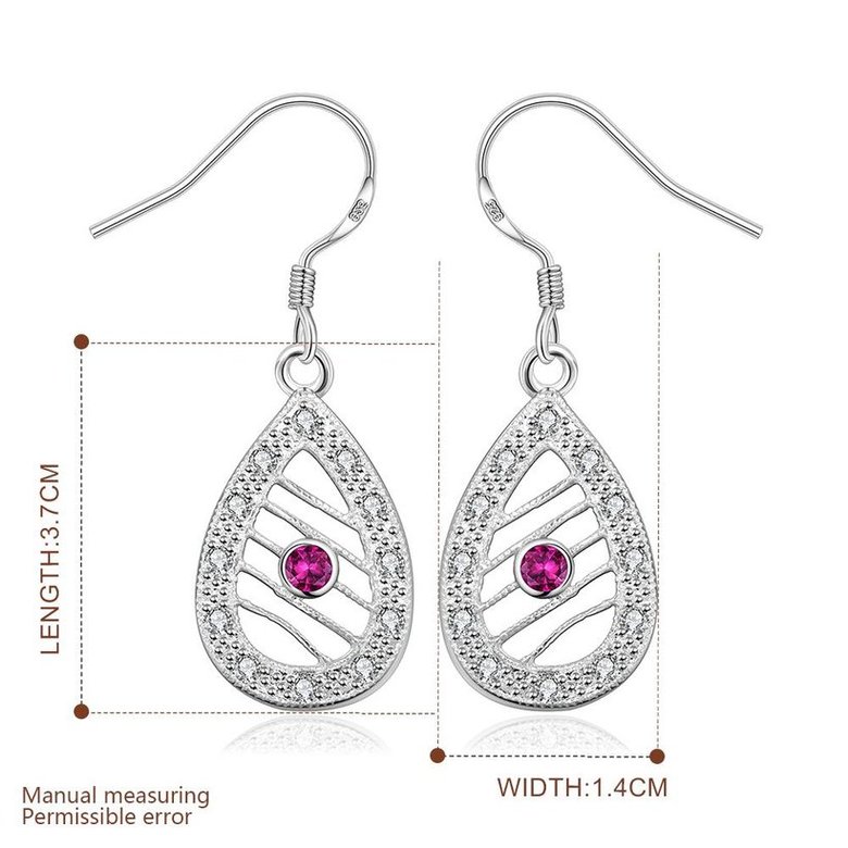 Wholesale Vintage Ethnic Earring Geometric Antique Silver Color Gold Hollow Flower red zircon Drop Earring Piercing Earring  TGSPDE369 0