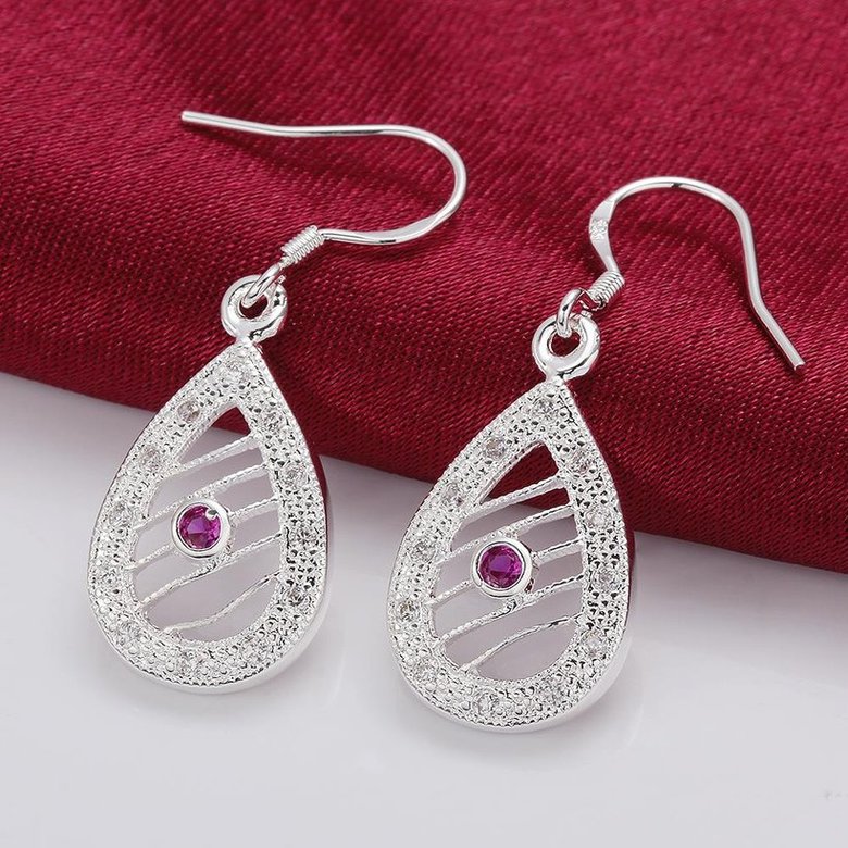 Wholesale Vintage Ethnic Earring Geometric Antique Silver Color Gold Hollow Flower red zircon Drop Earring Piercing Earring  TGSPDE369 2