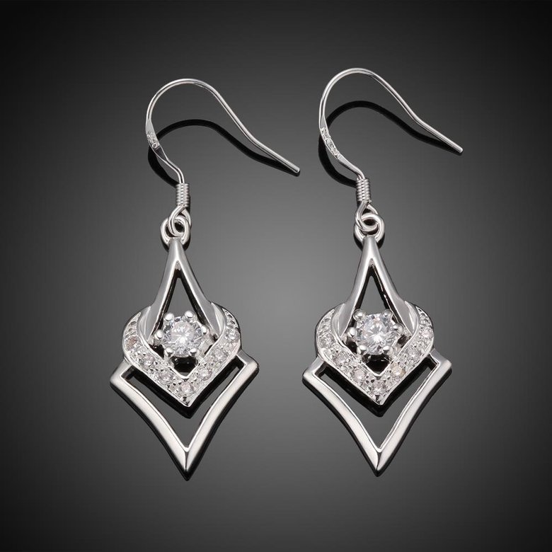 Wholesale Trendy Geometric Square Hoop Earrings For Women Silver Color White Crystal Stone Cute Wedding Heart Earrings Jewelry TGSPDE380 1