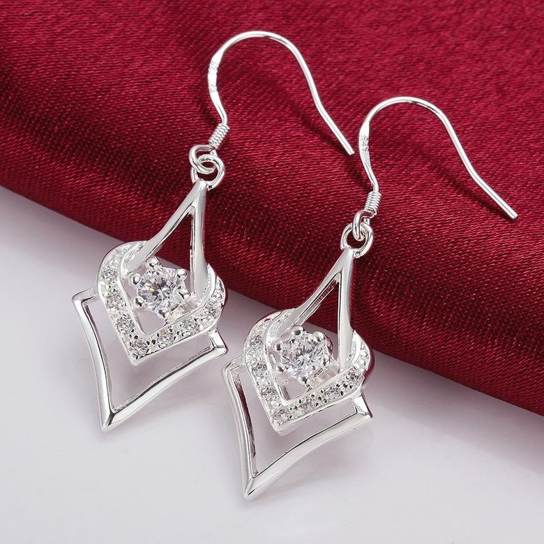 Wholesale Trendy Geometric Square Hoop Earrings For Women Silver Color White Crystal Stone Cute Wedding Heart Earrings Jewelry TGSPDE380 2