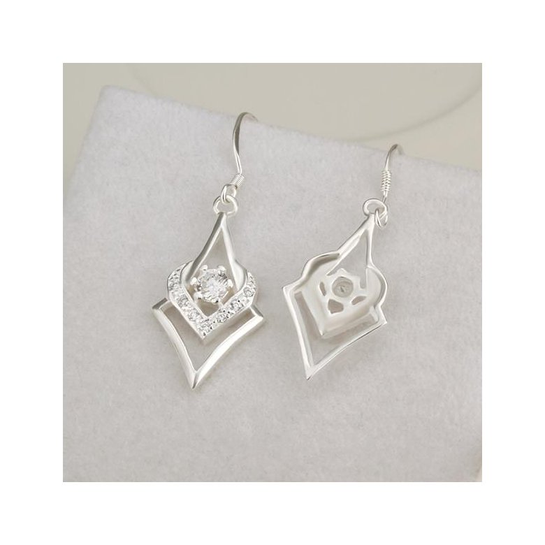 Wholesale Trendy Geometric Square Hoop Earrings For Women Silver Color White Crystal Stone Cute Wedding Heart Earrings Jewelry TGSPDE380 3