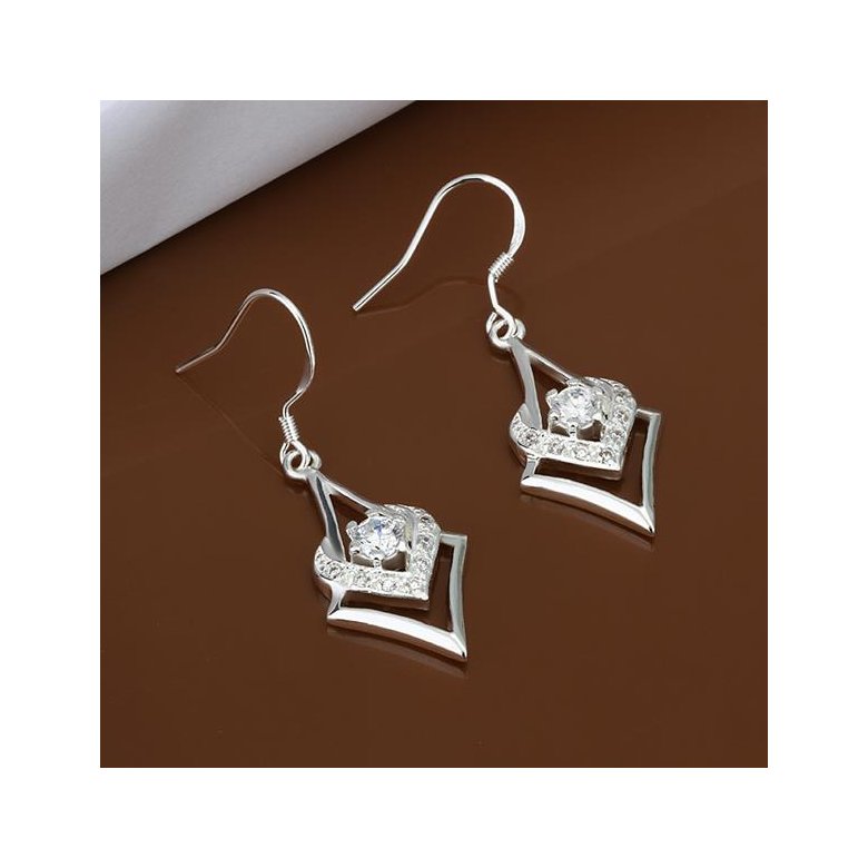 Wholesale Trendy Geometric Square Hoop Earrings For Women Silver Color White Crystal Stone Cute Wedding Heart Earrings Jewelry TGSPDE380 4
