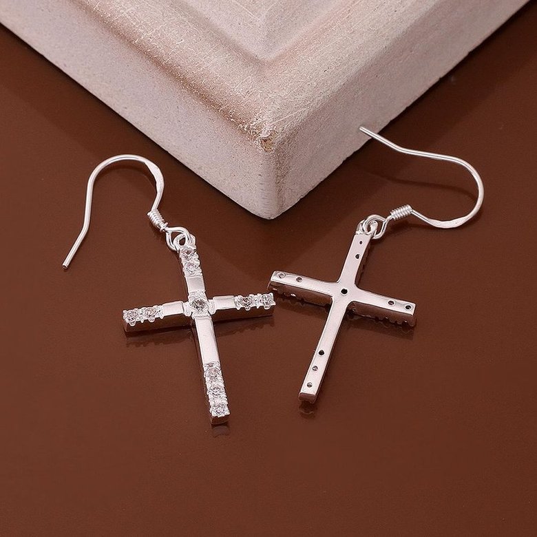Wholesale Silver Color Cross Drop Dangle Earrings For Women New Trendy Lady Fashio Jewelry  TGSPDE391 0