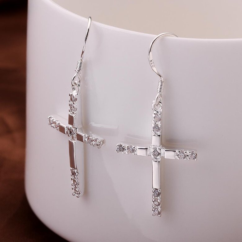 Wholesale Silver Color Cross Drop Dangle Earrings For Women New Trendy Lady Fashio Jewelry  TGSPDE391 2