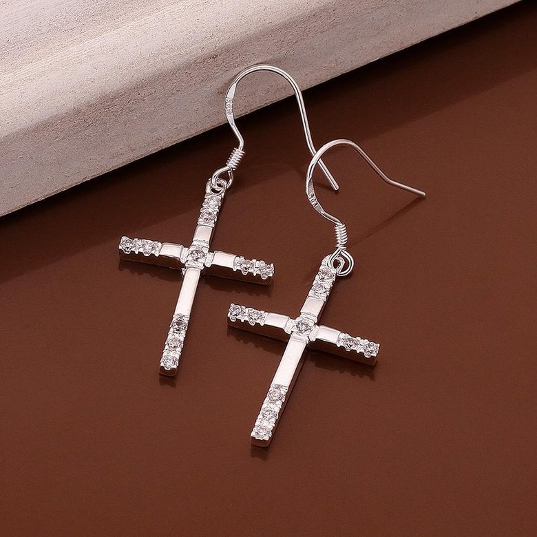 Wholesale Silver Color Cross Drop Dangle Earrings For Women New Trendy Lady Fashio Jewelry  TGSPDE391 3