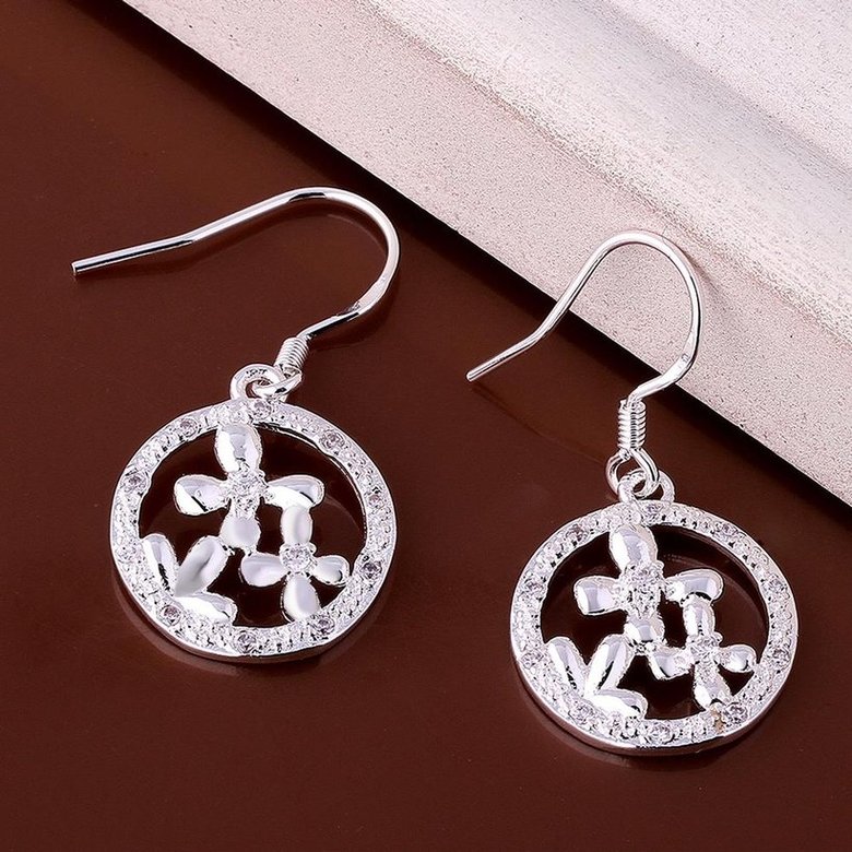 Wholesale Romantic Silver plated clover Round CZ Dangle Earring New Trendy Circular Earring Drop For Women Anniversary Wedding Gift  TGSPDE007 0