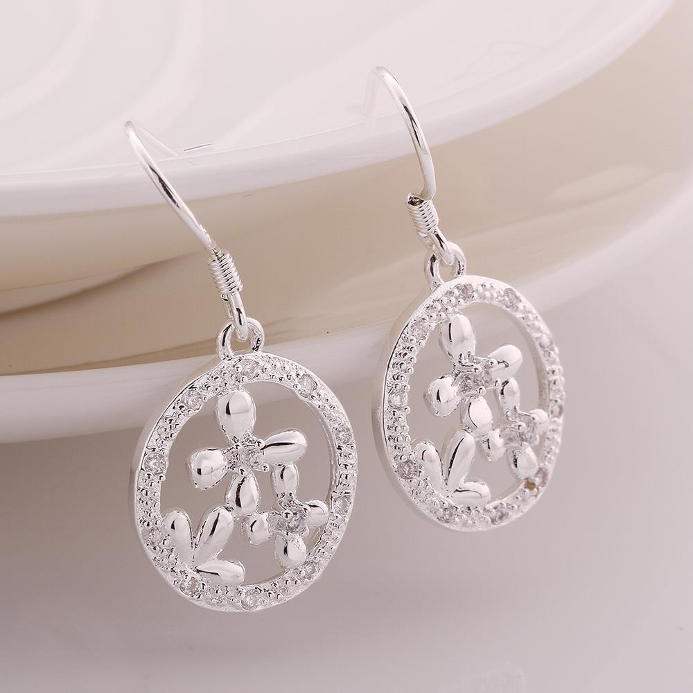 Wholesale Romantic Silver plated clover Round CZ Dangle Earring New Trendy Circular Earring Drop For Women Anniversary Wedding Gift  TGSPDE007 1