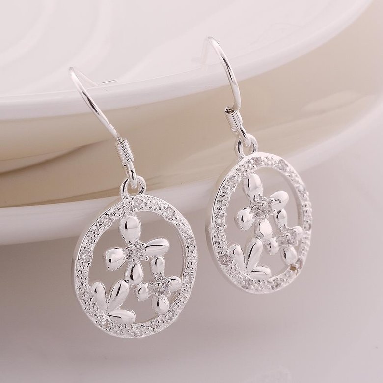 Wholesale Romantic Silver plated clover Round CZ Dangle Earring New Trendy Circular Earring Drop For Women Anniversary Wedding Gift  TGSPDE007 1