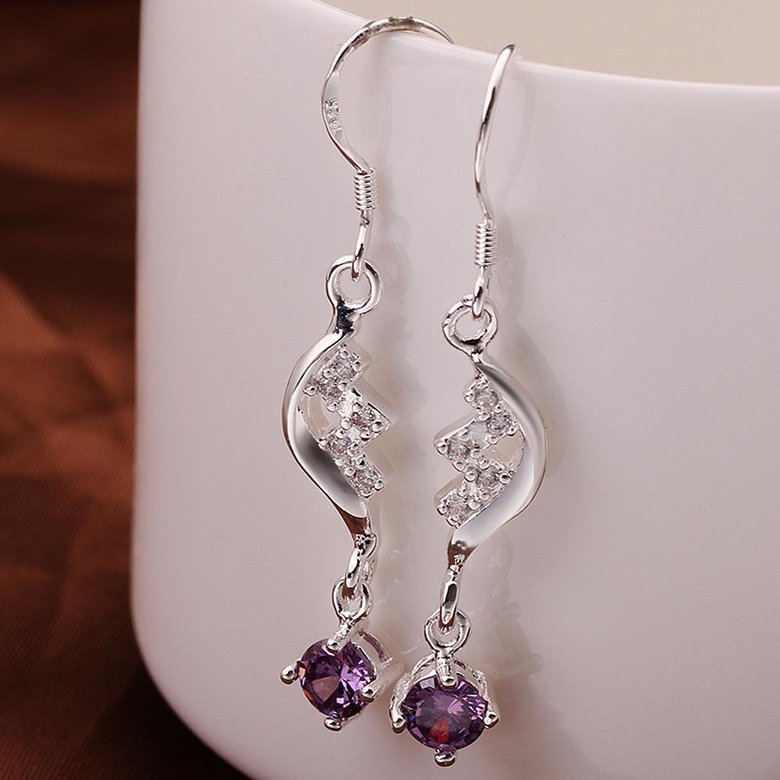 Wholesale Elegant purple AAA Zircon Earrings for Women Female Fashion heart Water Drop Crystal Dangle Earring Wedding Party Jewelry Gift TGSPDE022 2