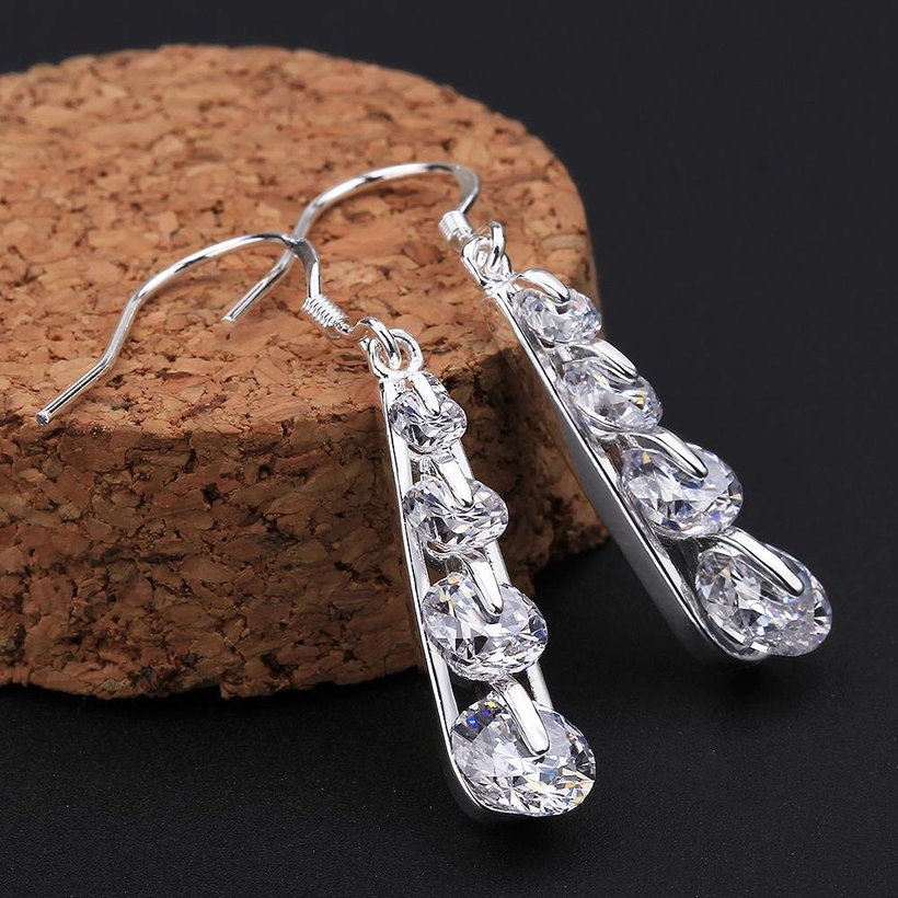 Wholesale Trendy Silver plated Geometric CZ Dangle Earring shinny Long crystal Dangle Earrings for Women Wedding Engagement Luxury Jewelry TGSPDE045 1
