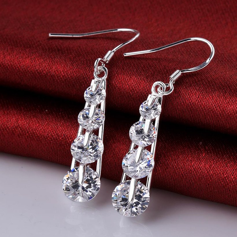Wholesale Trendy Silver plated Geometric CZ Dangle Earring shinny Long crystal Dangle Earrings for Women Wedding Engagement Luxury Jewelry TGSPDE045 2