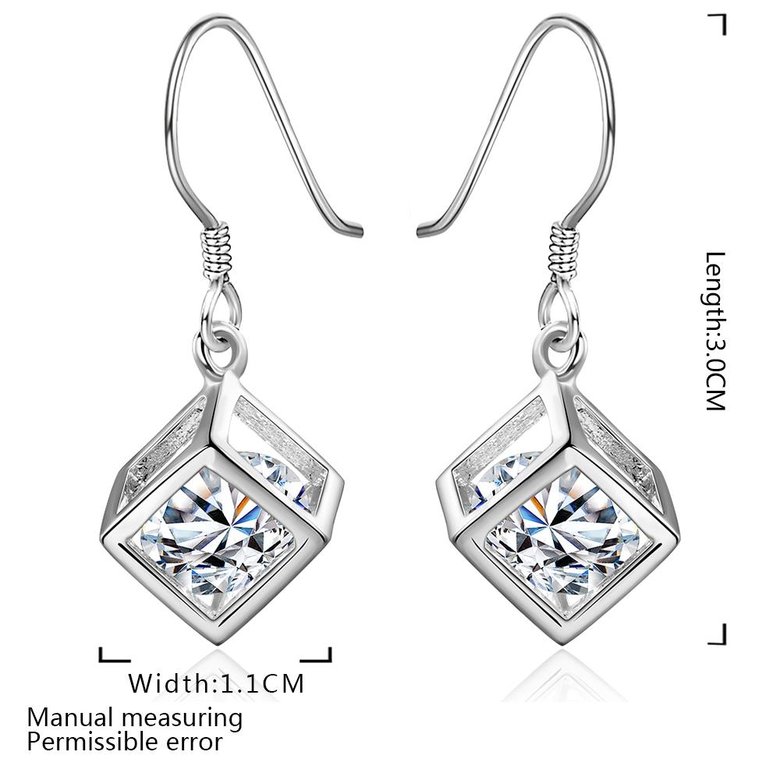 Wholesale Delicate Trendy Silver Geometric CZ Dangle Earring Cube Zircon Square Dangle Earrings For Women brincos Gift Wedding Jewelry TGSPDE060 0