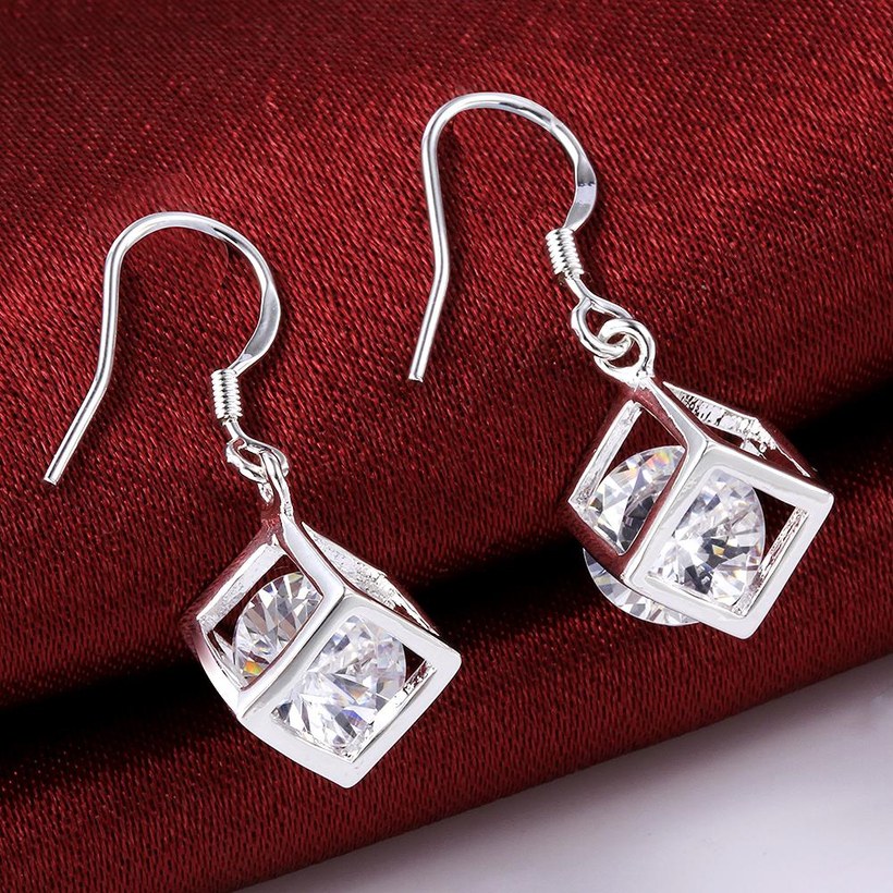 Wholesale Delicate Trendy Silver Geometric CZ Dangle Earring Cube Zircon Square Dangle Earrings For Women brincos Gift Wedding Jewelry TGSPDE060 1