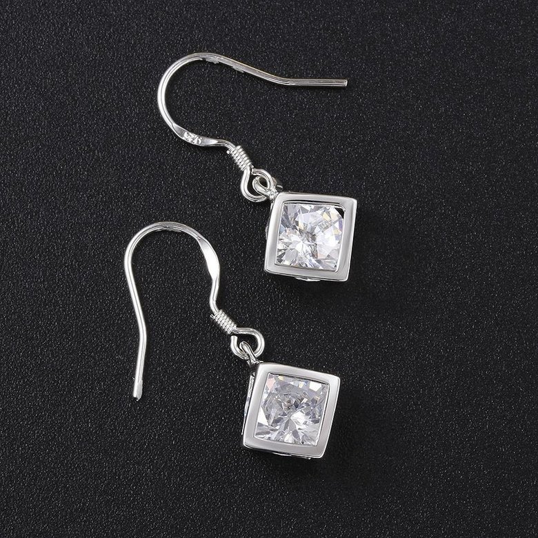 Wholesale Delicate Trendy Silver Geometric CZ Dangle Earring Cube Zircon Square Dangle Earrings For Women brincos Gift Wedding Jewelry TGSPDE060 3
