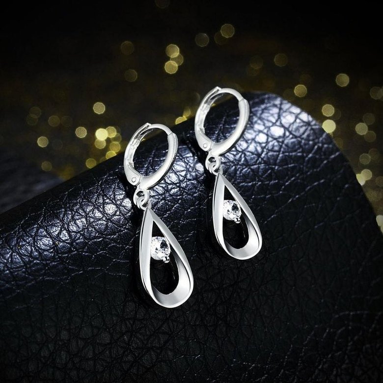 Wholesale Trendy Silver Water Drop CZ Dangle Earring Rotate Long Tassel Earrings Jewelry Fashion Zircon Crystal Earrings For Women  TGSPDE085 2