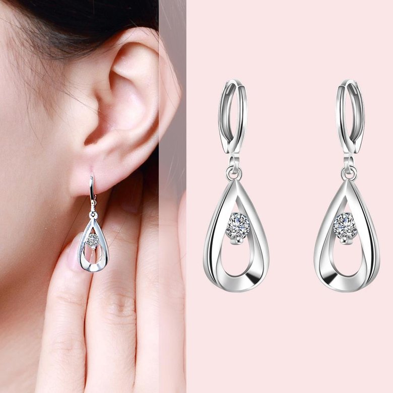 Wholesale Trendy Silver Water Drop CZ Dangle Earring Rotate Long Tassel Earrings Jewelry Fashion Zircon Crystal Earrings For Women  TGSPDE085 3