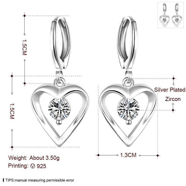Wholesale Romantic Silver plated  Heart CZ Dangle Earring delicate wedding and daily collocation jewelry  TGSPDE094 0