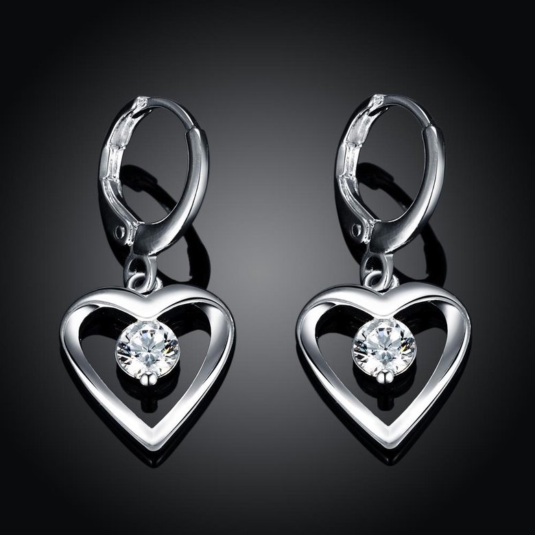 Wholesale Romantic Silver plated  Heart CZ Dangle Earring delicate wedding and daily collocation jewelry  TGSPDE094 1