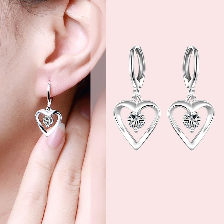 Wholesale Romantic Silver plated  Heart CZ Dangle Earring delicate wedding and daily collocation jewelry  TGSPDE094 3