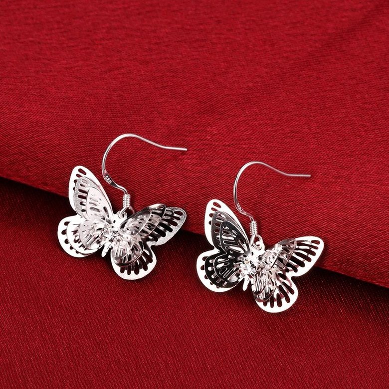 Wholesale Classic fashion Silver Insect Dangle Earring butterfly hollow out earring for women party fine jewelry gift TGSPDE136 2