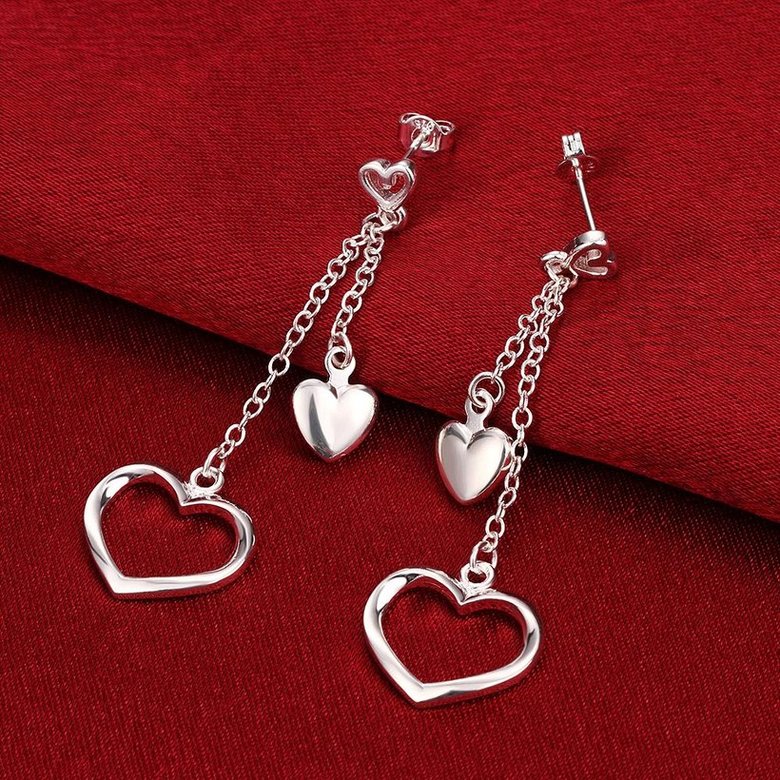 Wholesale Simple Design Silver Color Hollow Heart tassel Drop Earrings For Women New Brand Fashion Ear fine Gift TGSPDE137 2