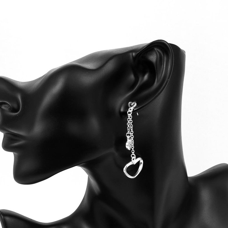 Wholesale Simple Design Silver Color Hollow Heart tassel Drop Earrings For Women New Brand Fashion Ear fine Gift TGSPDE137 3