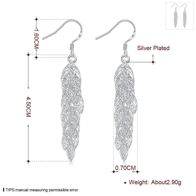 Wholesale Romantic Silver Plated Dangle Earring hollow out leaf long earring for women fine gift TGSPDE147 1