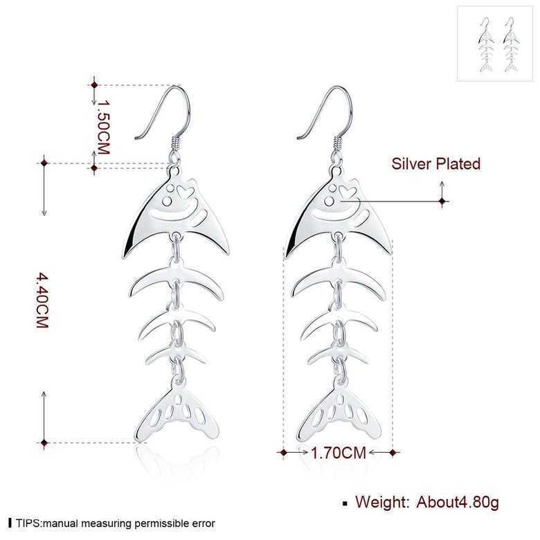 Wholesale Fashion Design Unique Silver Plated Fish Bones earring for Women Earrings Party Wedding Bride Simple Jewelry TGSPDE149 0