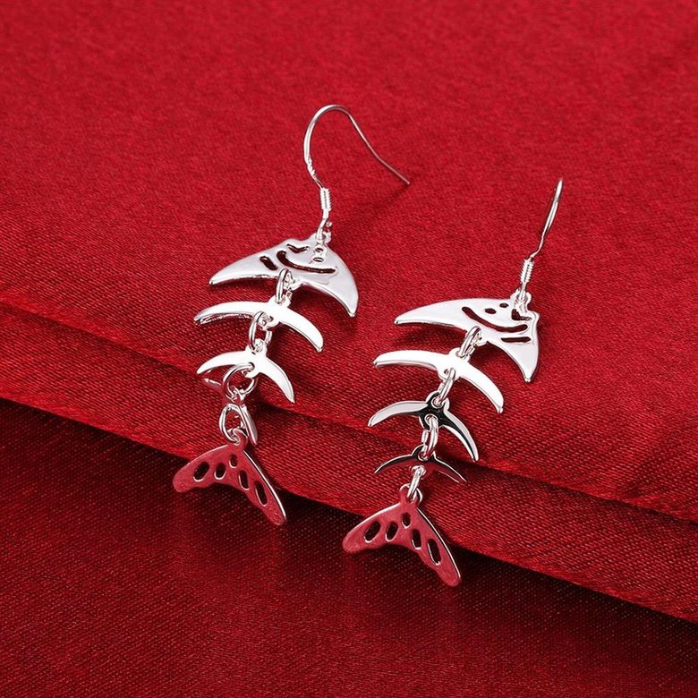 Wholesale Fashion Design Unique Silver Plated Fish Bones earring for Women Earrings Party Wedding Bride Simple Jewelry TGSPDE149 3