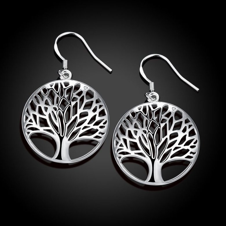 Wholesale Classic Silver Plated Dangle Earring hollow Tree of Life Dangle Drop Earrings for Women Gift Party Earrings Love Gift TGSPDE179 2