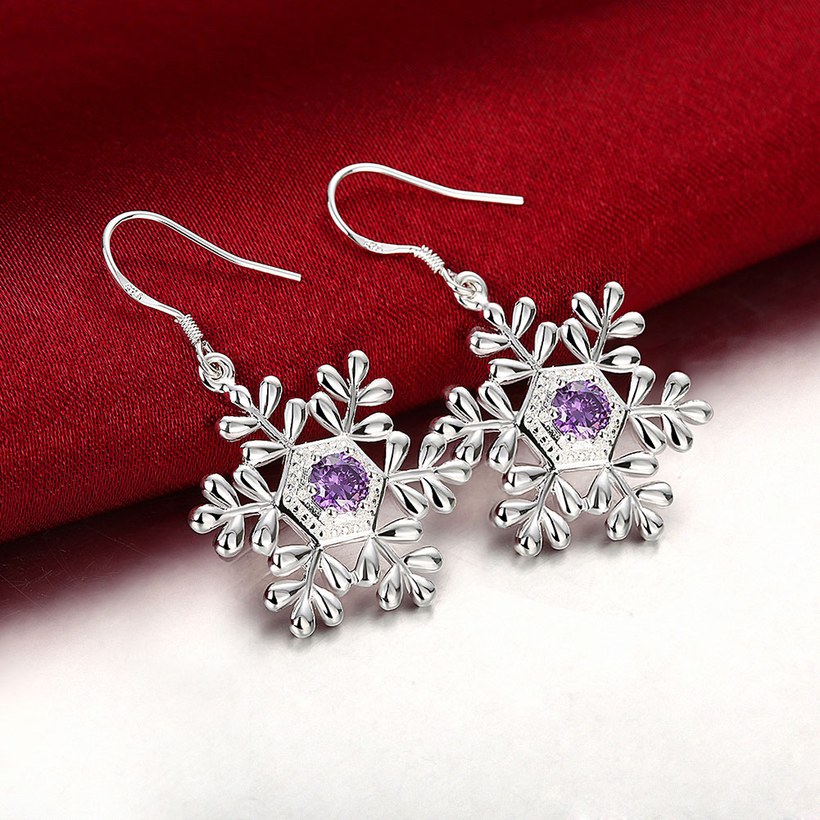 Wholesale Hot sale Snowflake Charms Earrings popular Christmas Gifts for Women purple zircon Fashion Jewelry  TGSPDE182 2