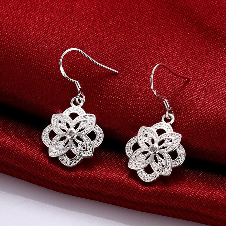 Wholesale Classic Silver Plated flower CZ Dangle Earring New Trendy Circular Earring Drop For Women Anniversary Wedding Gift Jewelry TGSPDE028 2