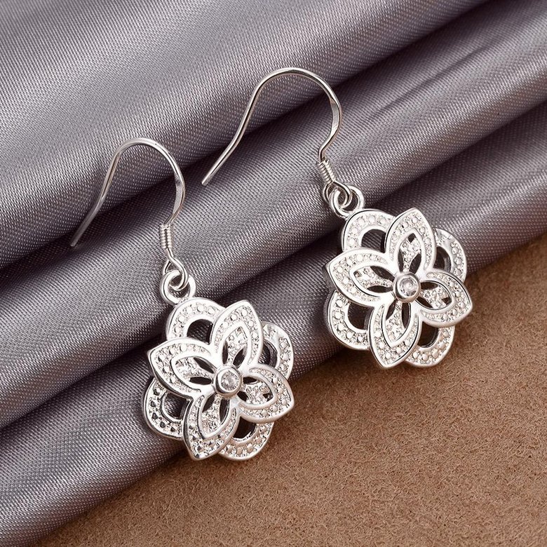 Wholesale Classic Silver Plated flower CZ Dangle Earring New Trendy Circular Earring Drop For Women Anniversary Wedding Gift Jewelry TGSPDE028 3