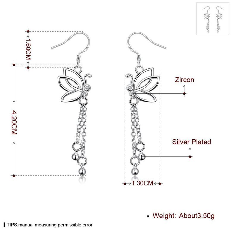 Wholesale Classic hot selling  Silver Animal CZ Dangle Earring butterfly long tassel earring women wedding party jewelry TGSPDE034 2