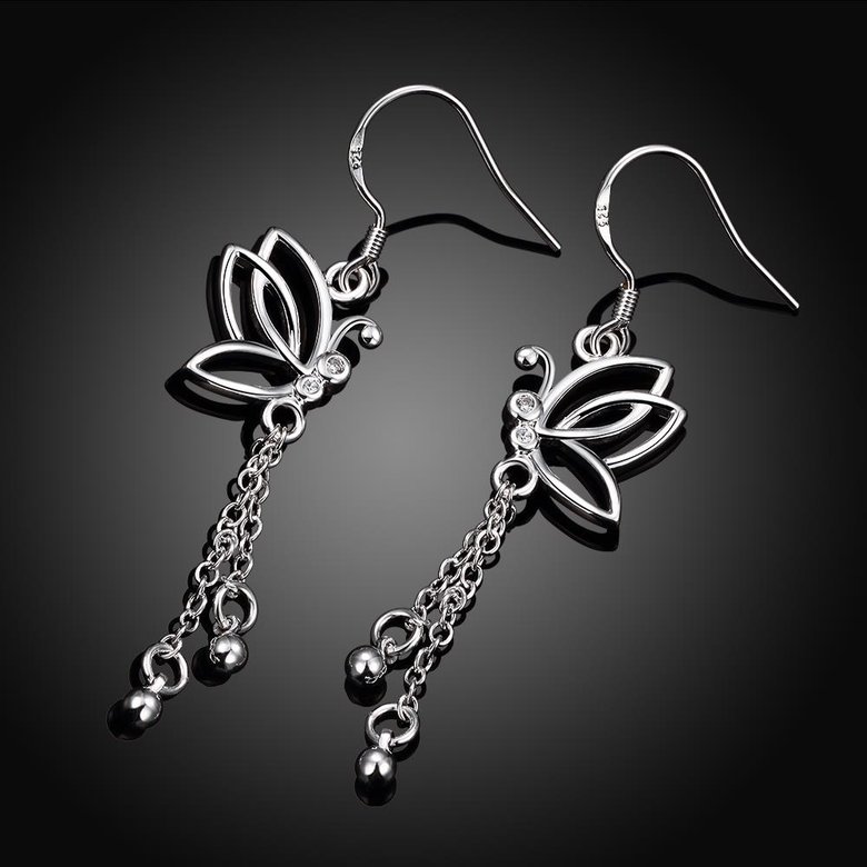 Wholesale Classic hot selling  Silver Animal CZ Dangle Earring butterfly long tassel earring women wedding party jewelry TGSPDE034 3