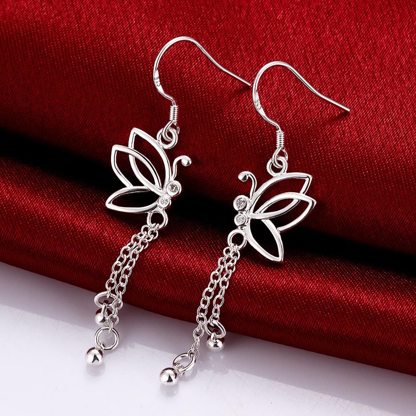 Wholesale Classic hot selling  Silver Animal CZ Dangle Earring butterfly long tassel earring women wedding party jewelry TGSPDE034 4