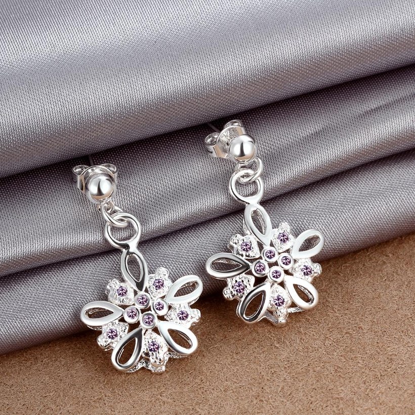 Wholesale Romantic Cute flower zircon Vintage Long Drop Dangle Earrings For Women  Engagement Wedding Jewelry Gift TGSPDE052 5